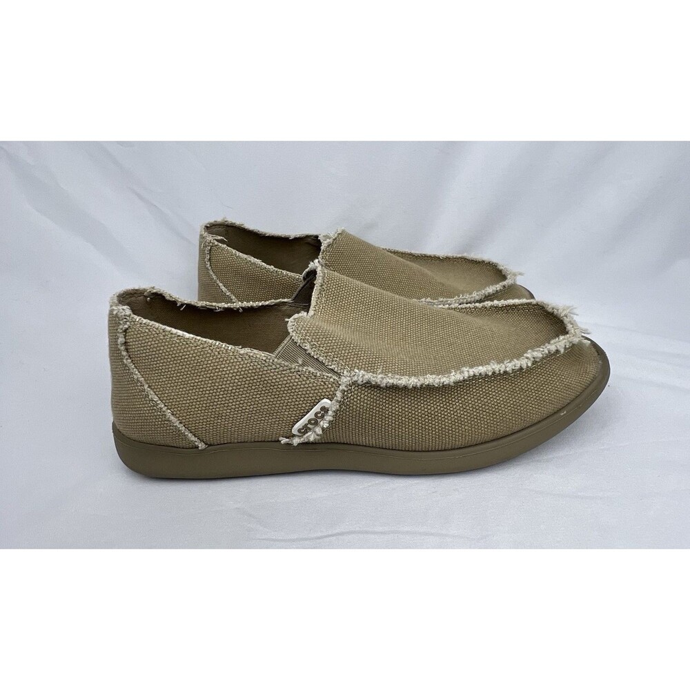 Crocs Mens Santa Cruz Khaki Slip-On Loafer Frayed Edges Size 7M